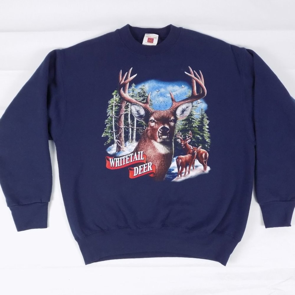 Vintage Blue WHITETAIL DEER Sweatshirt Large - Picture 2 of 8